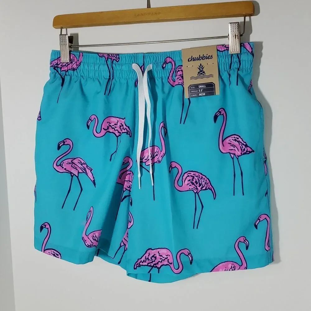 Chubbies The Beach Retreats 5.5" Classic Swim Trunks Flamingos S NWT